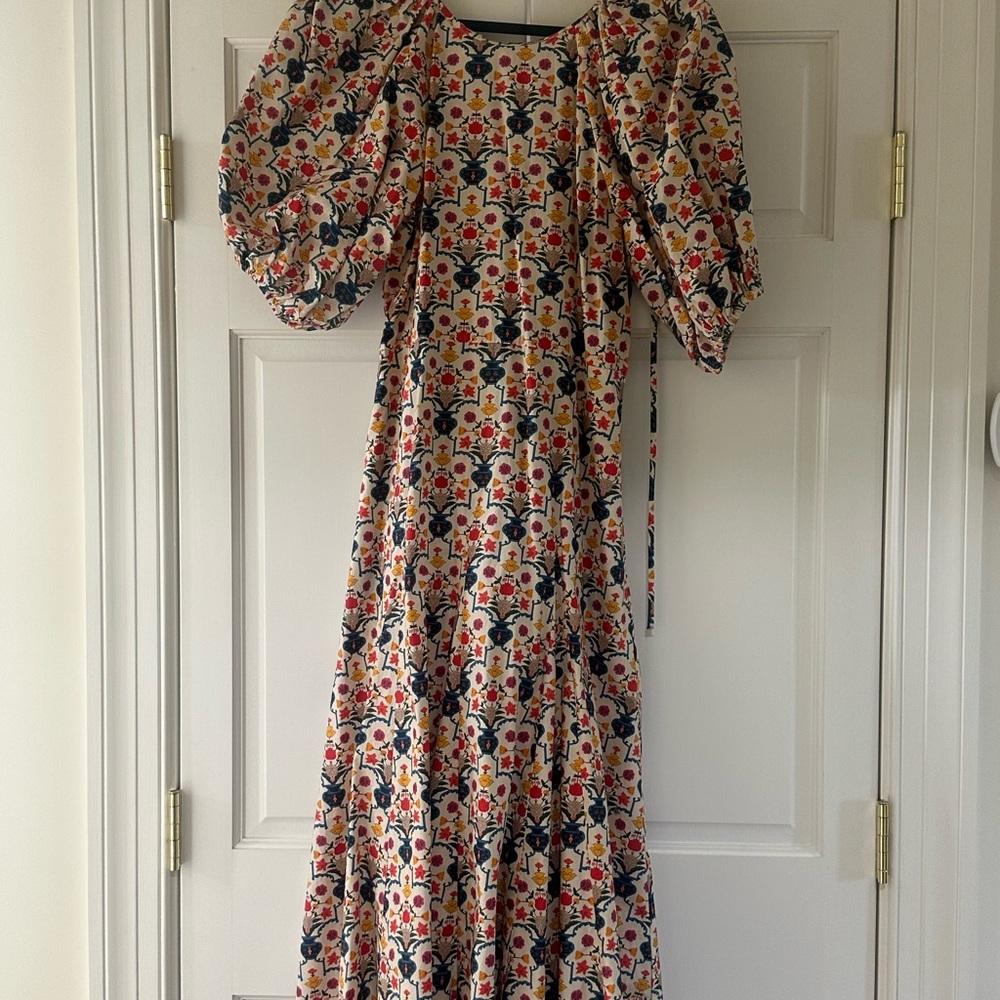 RHODE Brown and Red Tiered Puff Sleeve Dress
